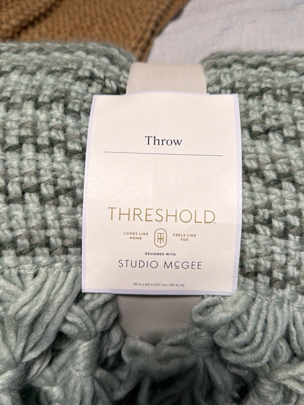 Threshold Studio McGee Mint Green Chunky Knit Throw with Fringe